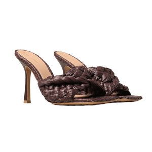Bottega Veneta Women's Twisted Intreccio Raffia Mule Sandals Brown
